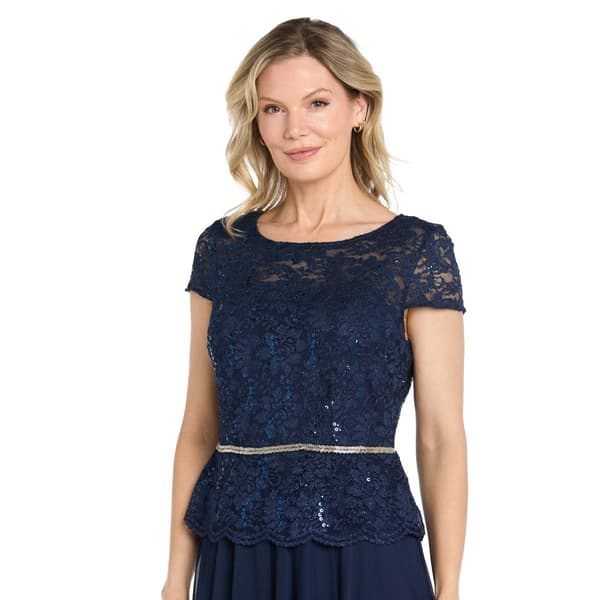 Womens R&M Richards Scalloped Lace Evening Gown