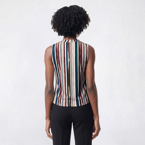 Womems Cure Sleeveless Tie Front Stripe Blouse