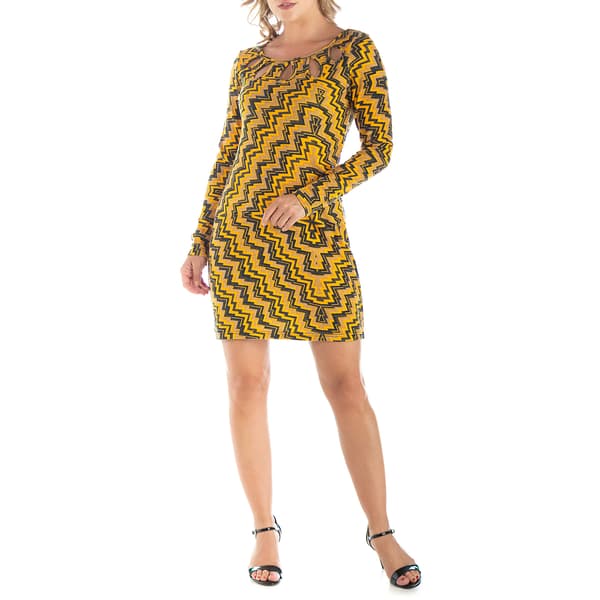 Womens 24/7 Comfort Apparel Long Sleeve Keyhole Neck A-Line Dress