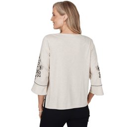 Womens Alfred Dunner Cityscape 3/4 Sleeve Embroidered Blouse