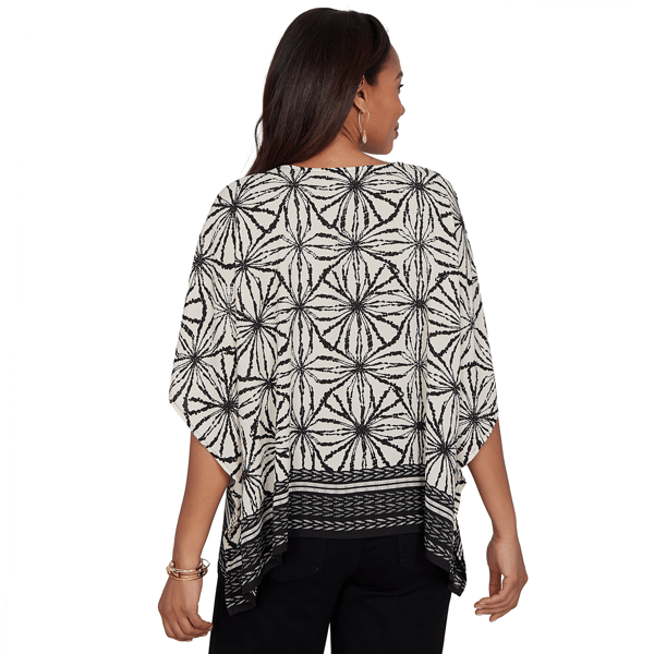 Womens Ruby Rd. Tropical Noir Elbow Sleeve Medallion Blouse