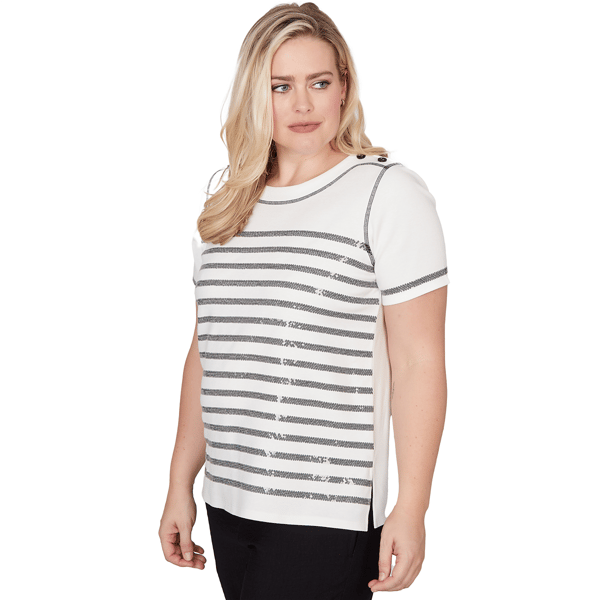 Petite Alfred Dunner Crowd Pleaser Sequin Stripe Blouse