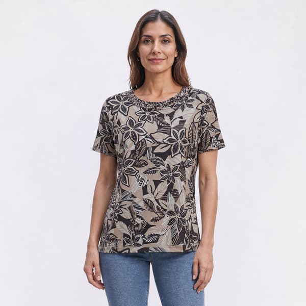 Petite Emily Daniels Tropical Soutache Round Neck Blouse - image 