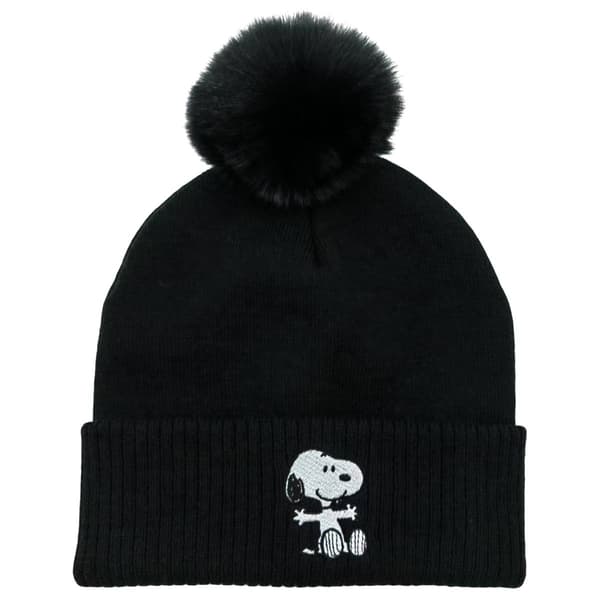 Womens Peanuts Snoopy Plaid Pom Beanie