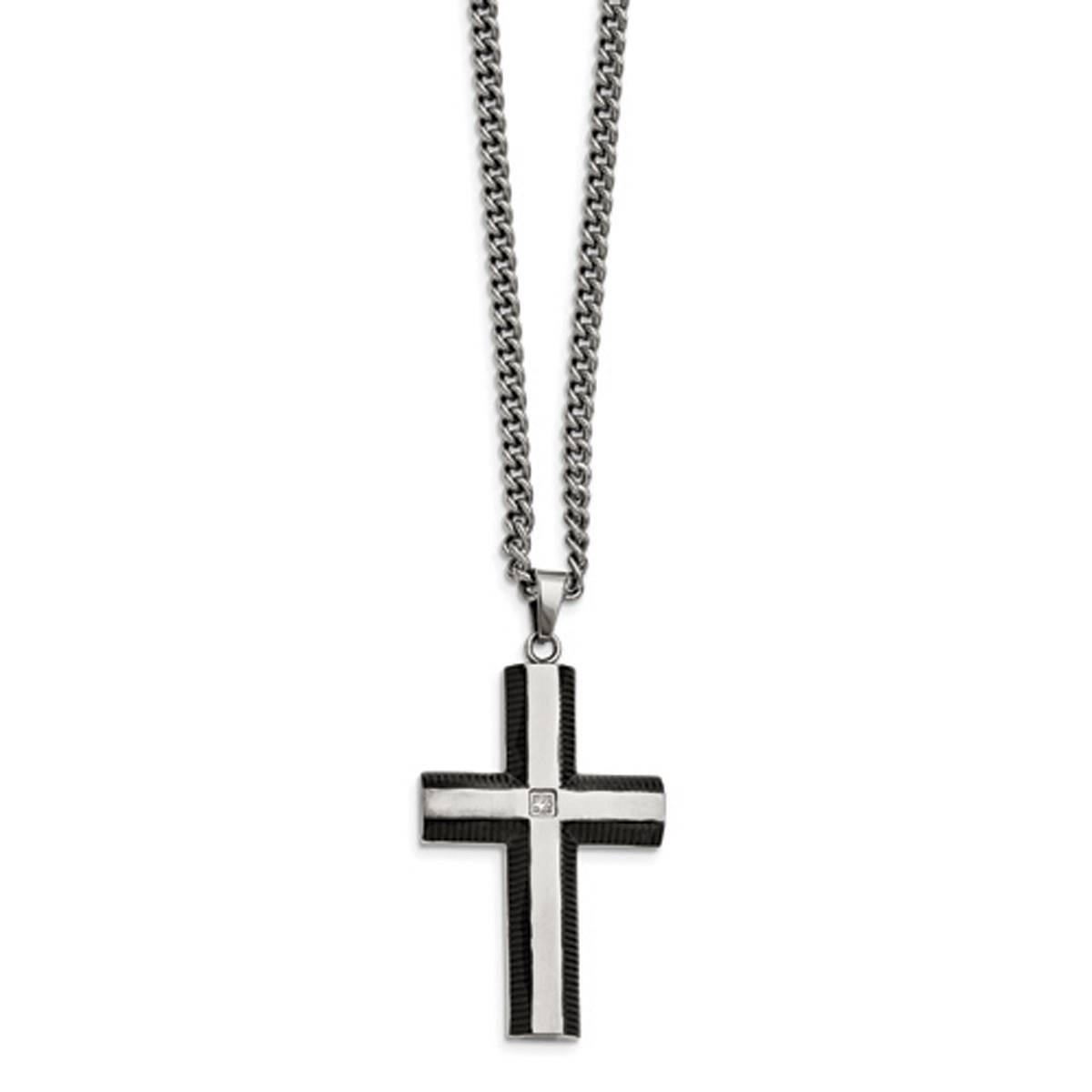 Mens Gentlemen’s Classics™ Steel & CZ Cross Necklace