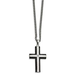 Mens Gentlemen's Classics(tm) Steel & Cubic Zirconia Cross Necklace