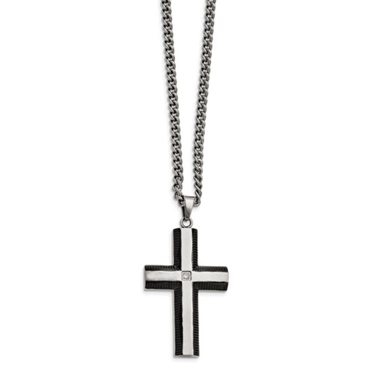 Mens Gentlemen's Classics(tm) Steel & Cubic Zirconia Cross Necklace
