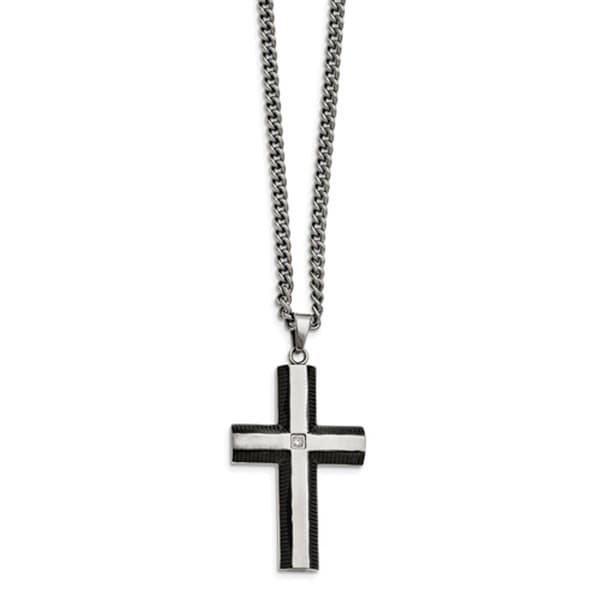 Mens Gentlemen's Classics&#40;tm&#41; Steel & Cubic Zirconia Cross Necklace - image 