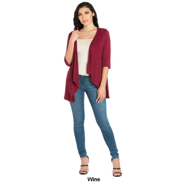 Womens 24/7 Comfort Apparel Elbow Length Sleeve Open Cardigan