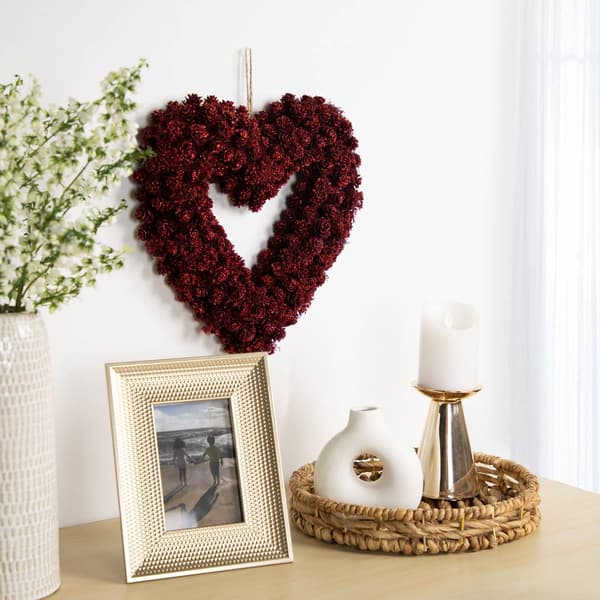 Northlight Seasonal Pine Cone Rose Valentine''s Day Heart Wreath