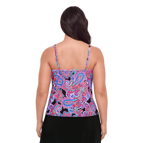 Plus Size American Beach Paisley Party Hanky Hem Tankini Swim Top