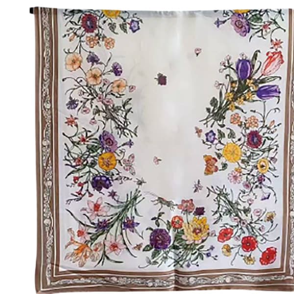 Womens Renshun Floral with Border Silk Oblong Scarf - Ivory - image 