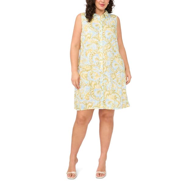 Plus Size MSK Sleeveless Paisley Button Front Shirtdress