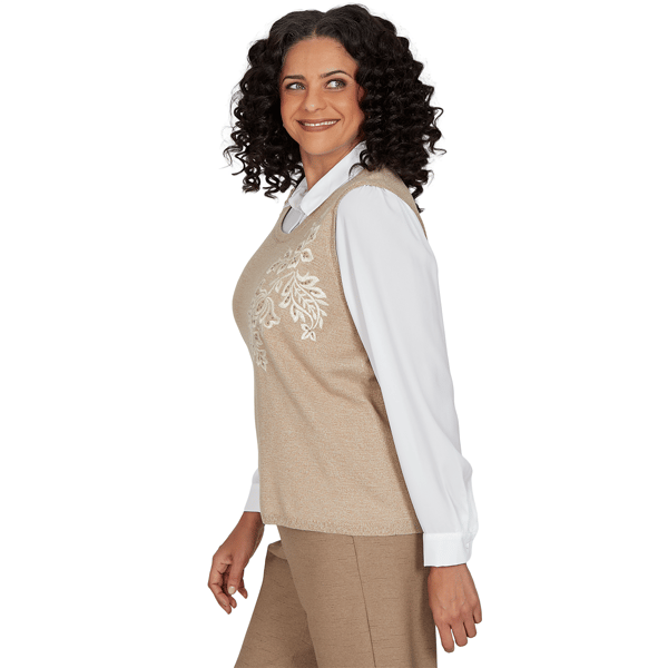 Petite Alfred Dunner Union Square Long Sleeve Two in One Blouse