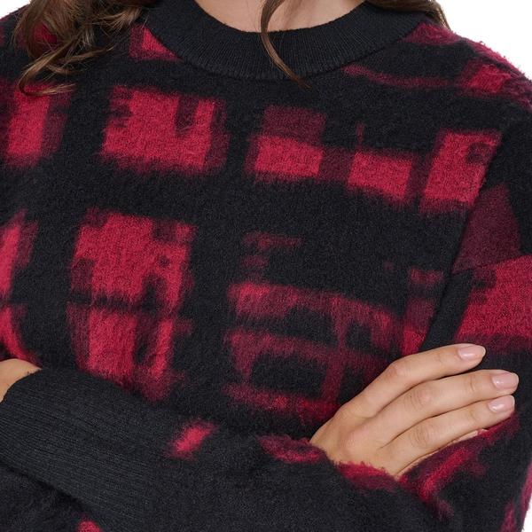 Womens DKNY Long Sleeve Brushed Plaid Crew Neck Sweater