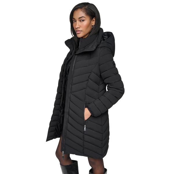 Womens DKNY Stretch Down & Puffer Coat with Bib