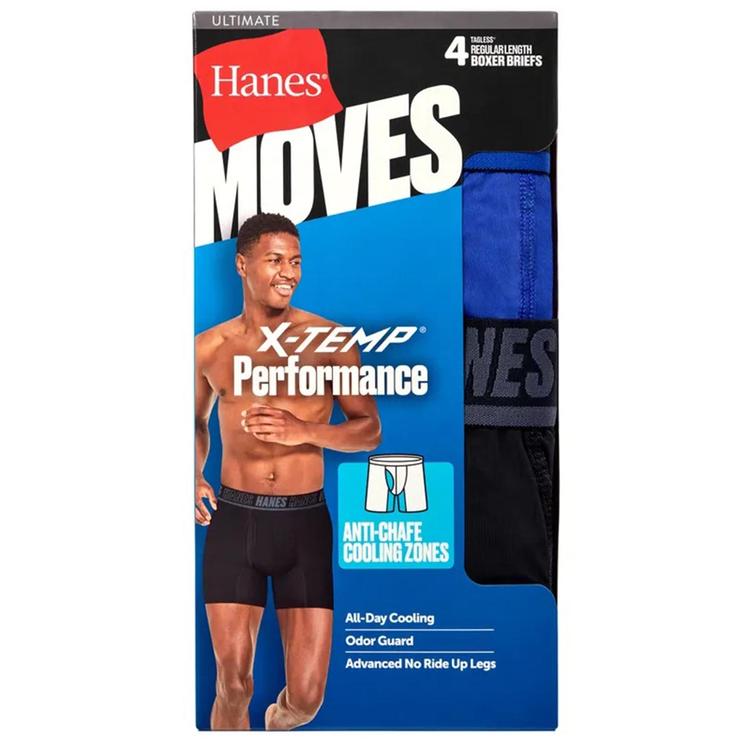 Mens Hanes® Moves 4pk. Performance Boxer Briefs - Blue/Black/Red