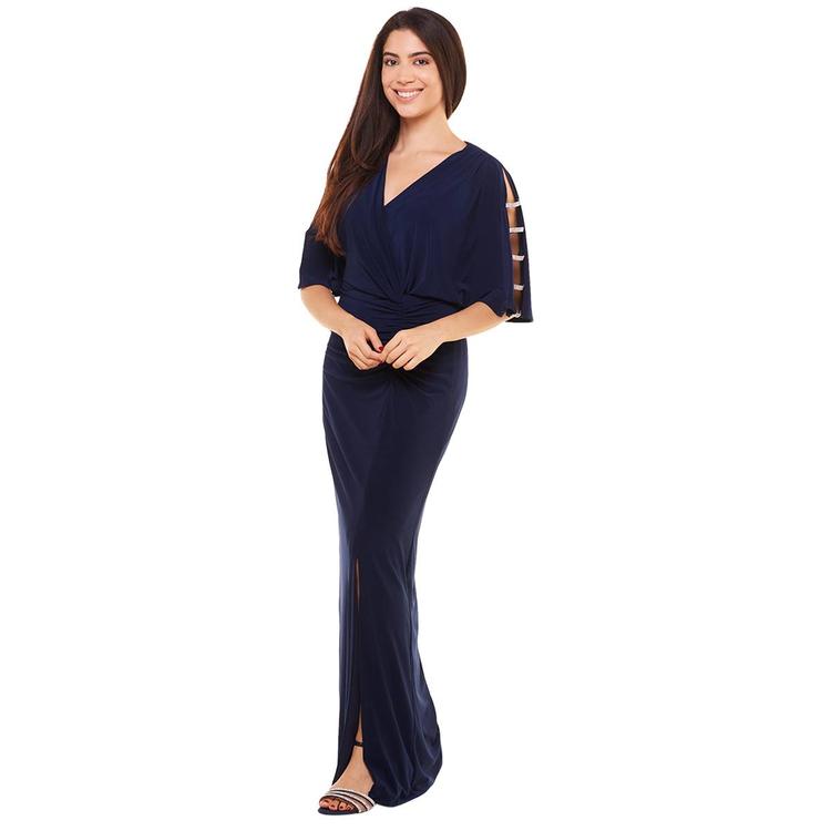 Womens MSK Rhinestone Ladder Trim Side Slit Evening Gown