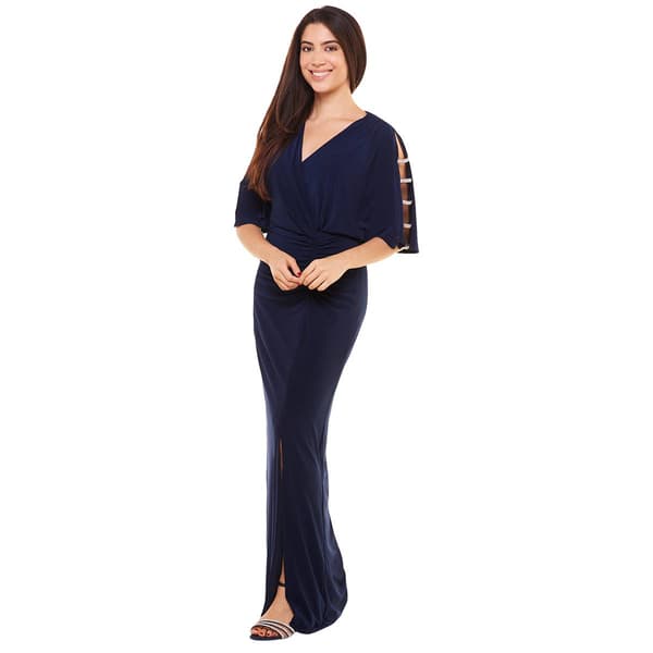 Womens MSK Rhinestone Ladder Trim Side Slit Evening Gown