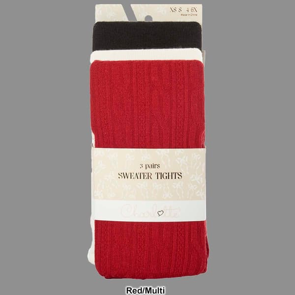 Girls Charlotte&#174; 3pk. Solid Cable Sweater Knit Tights
