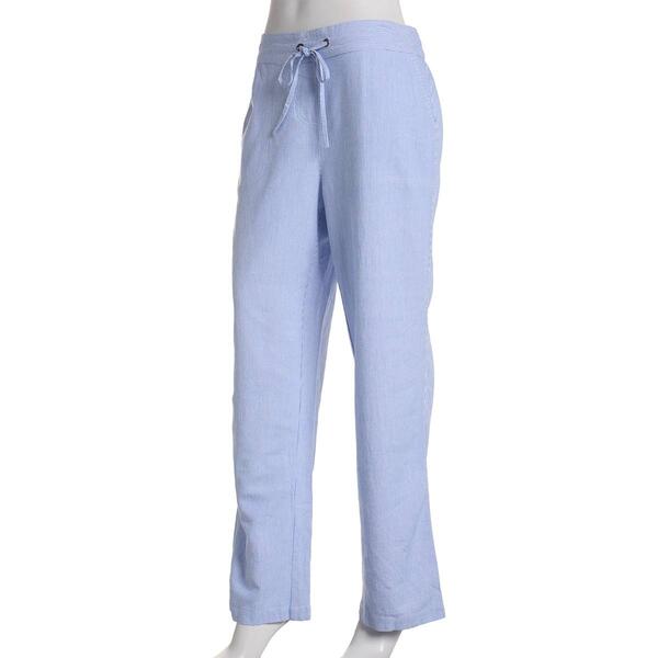 Womens Per Se Stripe Linen Beach Casual Pants-Blue - image 