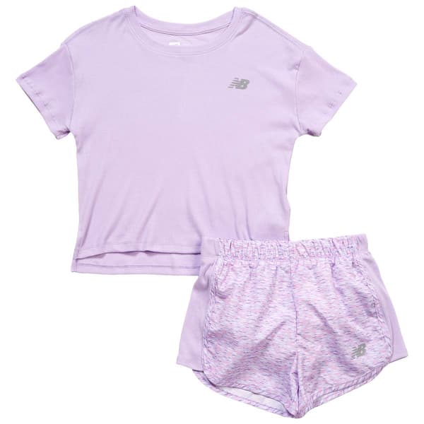 Girls (7-12) New Balance Rib Top w/ Abstract Short - Cyber Lilac - image 