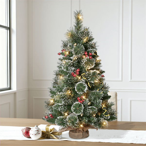 Puleo International 3ft Pre-Lit Adorned Snowy Pine Christmas Tree