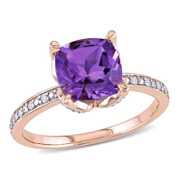 Gemstones Classics(tm) 10kt. Rose Gold Cushion-Cut Amethyst Ring
