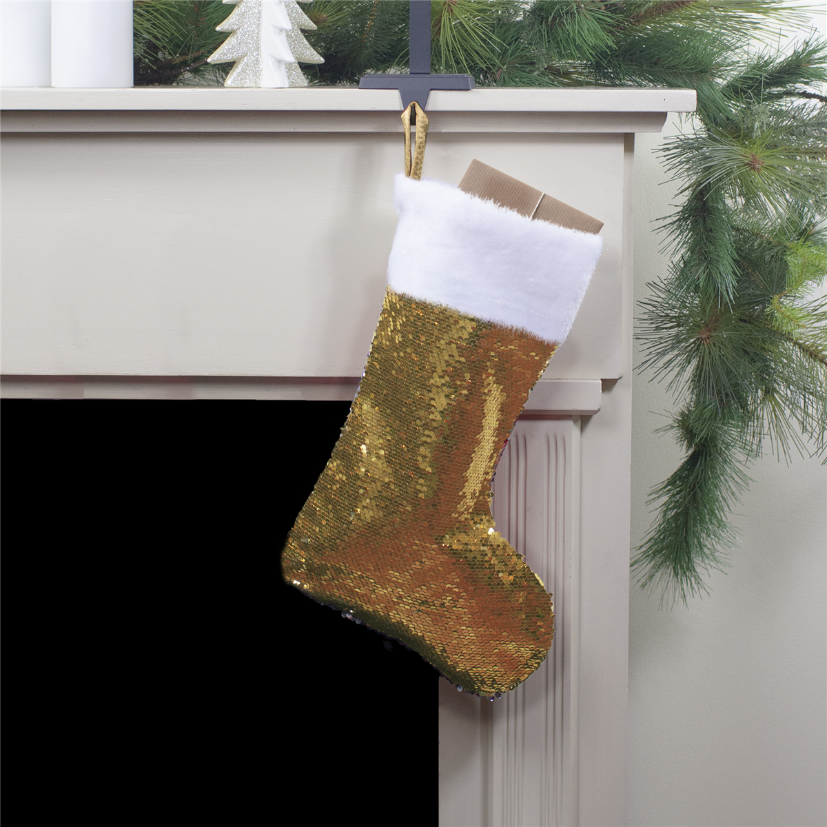 Northlight Gold & Silver Sequin Christmas Stocking With Cuff