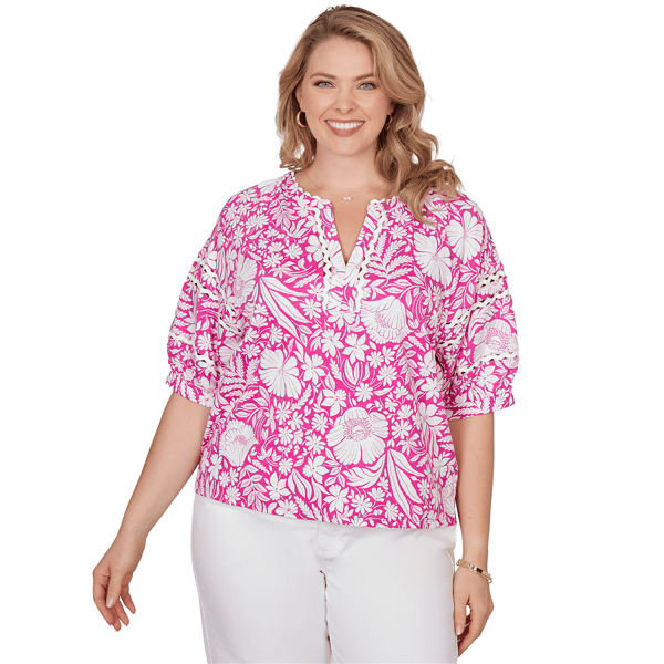 Plus Size Alfred Dunner Hothouse Florals Tropical Floral Trim Kn - image 