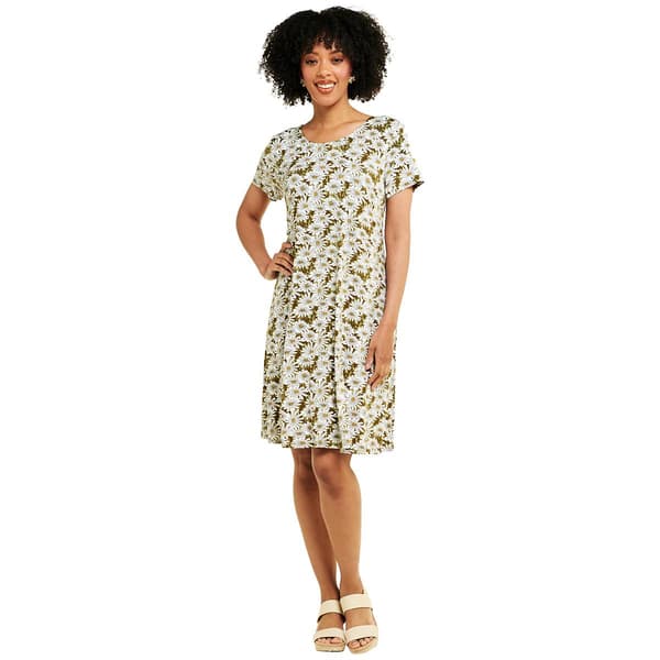 Womens Architect&#40;R&#41; Short Sleeve Floral A-Line Dress - Olive