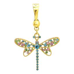 Wearable Art Gold-Tone Multi Color Crystal Dragonfly Enhancer