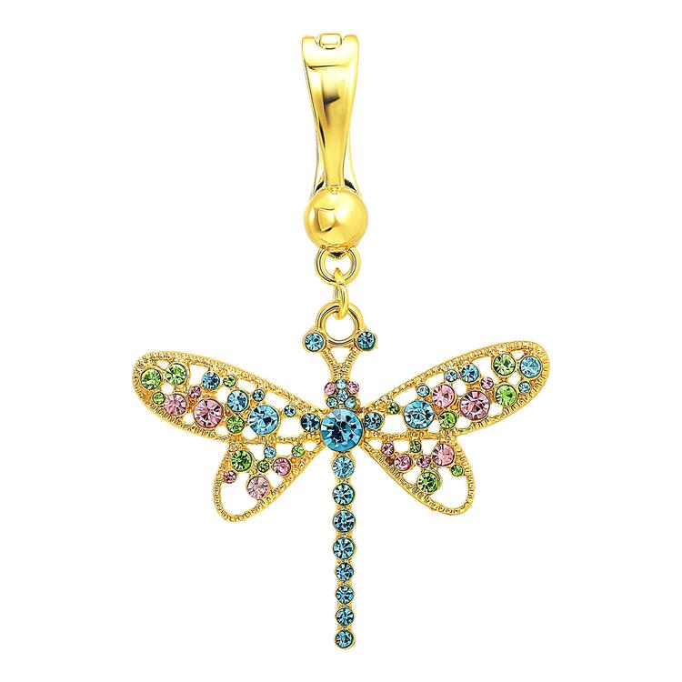 Wearable Art Gold-Tone Multi Color Crystal Dragonfly Enhancer