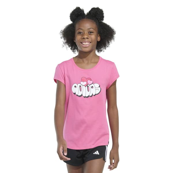 Girls (7-16) adidas(R) Cap Sleeve Bubble Text Tee