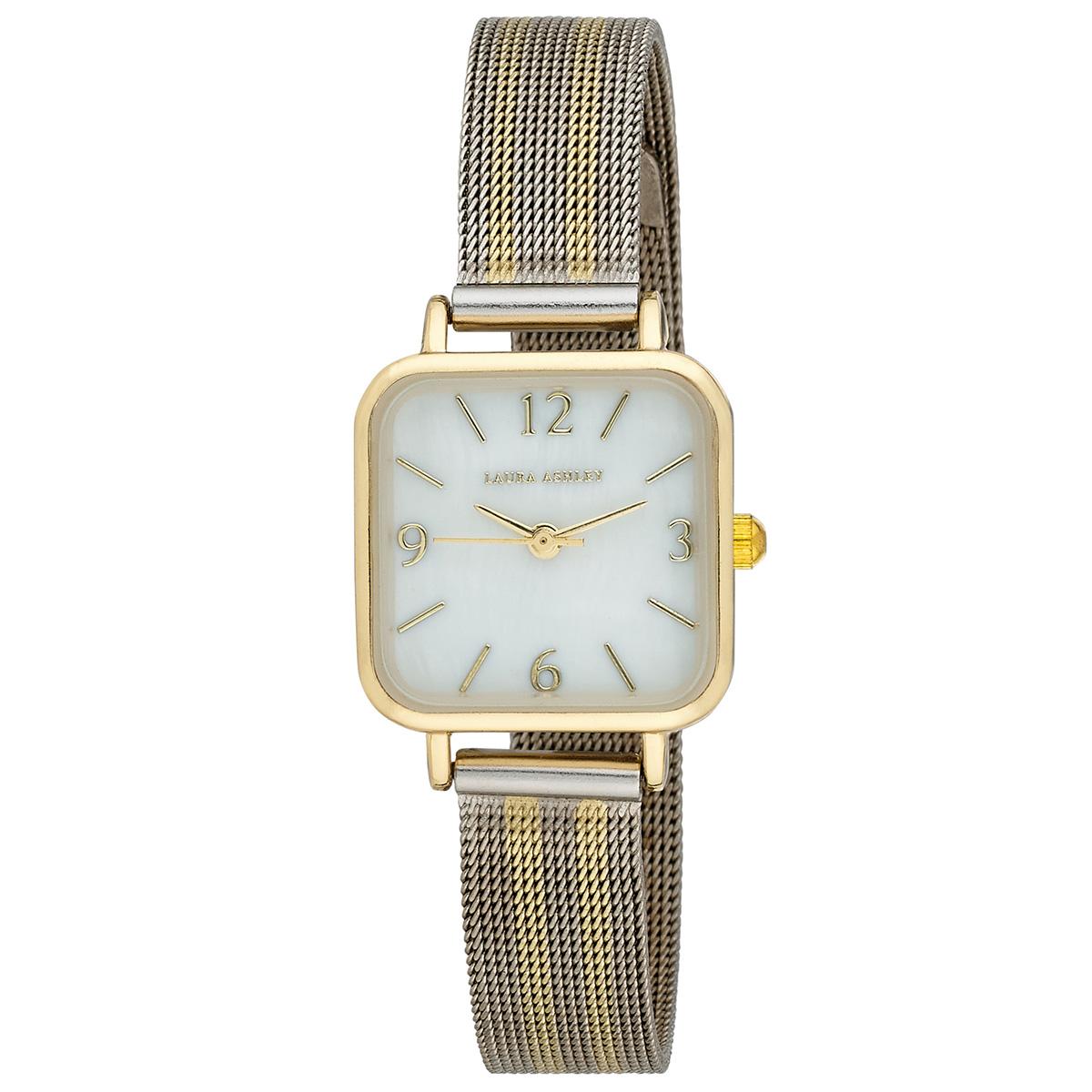 Womens Laura Ashley® Two-Tone Gold Stripe Mesh Watch.-...