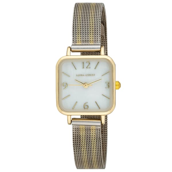 Womens Laura Ashley(R) Two-Tone Gold Stripe Mesh Watch.- LA2062TTG - image 