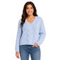 Juniors Pink Rose Cable Matte Chenille V-Neck Sweater - image 1