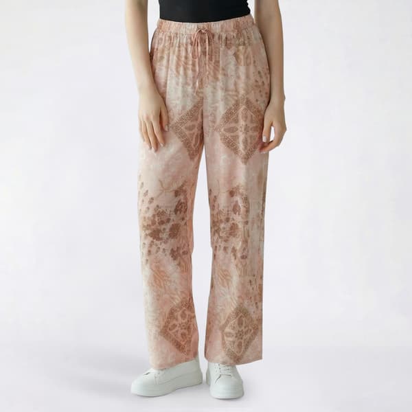 Juniors Pink Rose Printed Wide Leg Drawstring Pant