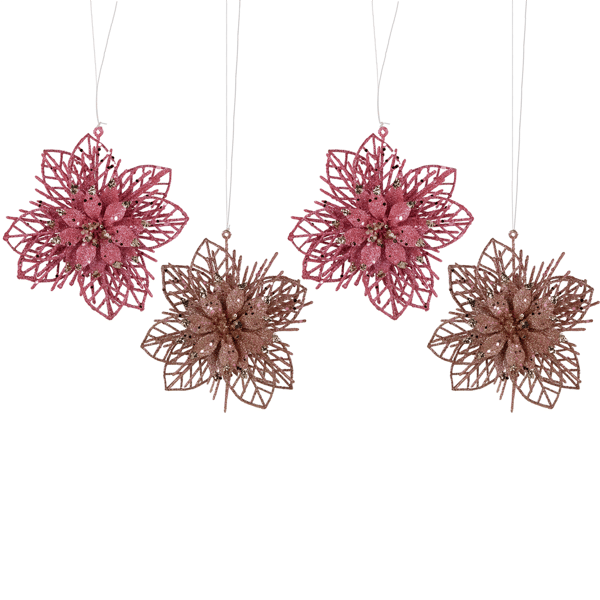Northlight 4pc. Glittered Pink Poinsettia Christmas Ornaments - image 