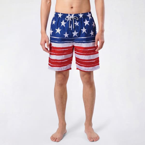 Young Mens SURFZONE(R) Red/White/Blue USA Flag Swim Trunks - image 