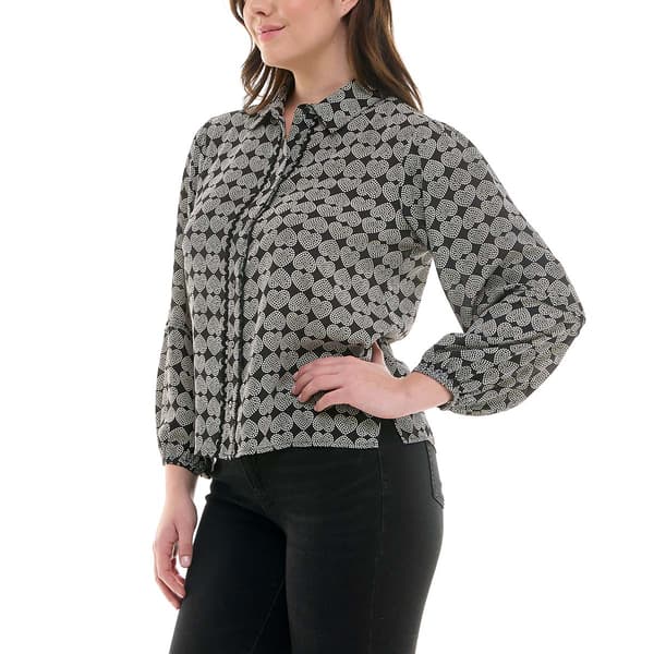 Womens Zac & Rachel Long Sleeve Geo Heart Button Front Blouse
