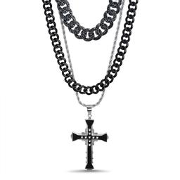 Mens Gentlemen''s Classics(tm) Two-Tone Layered Cross CZ Necklace