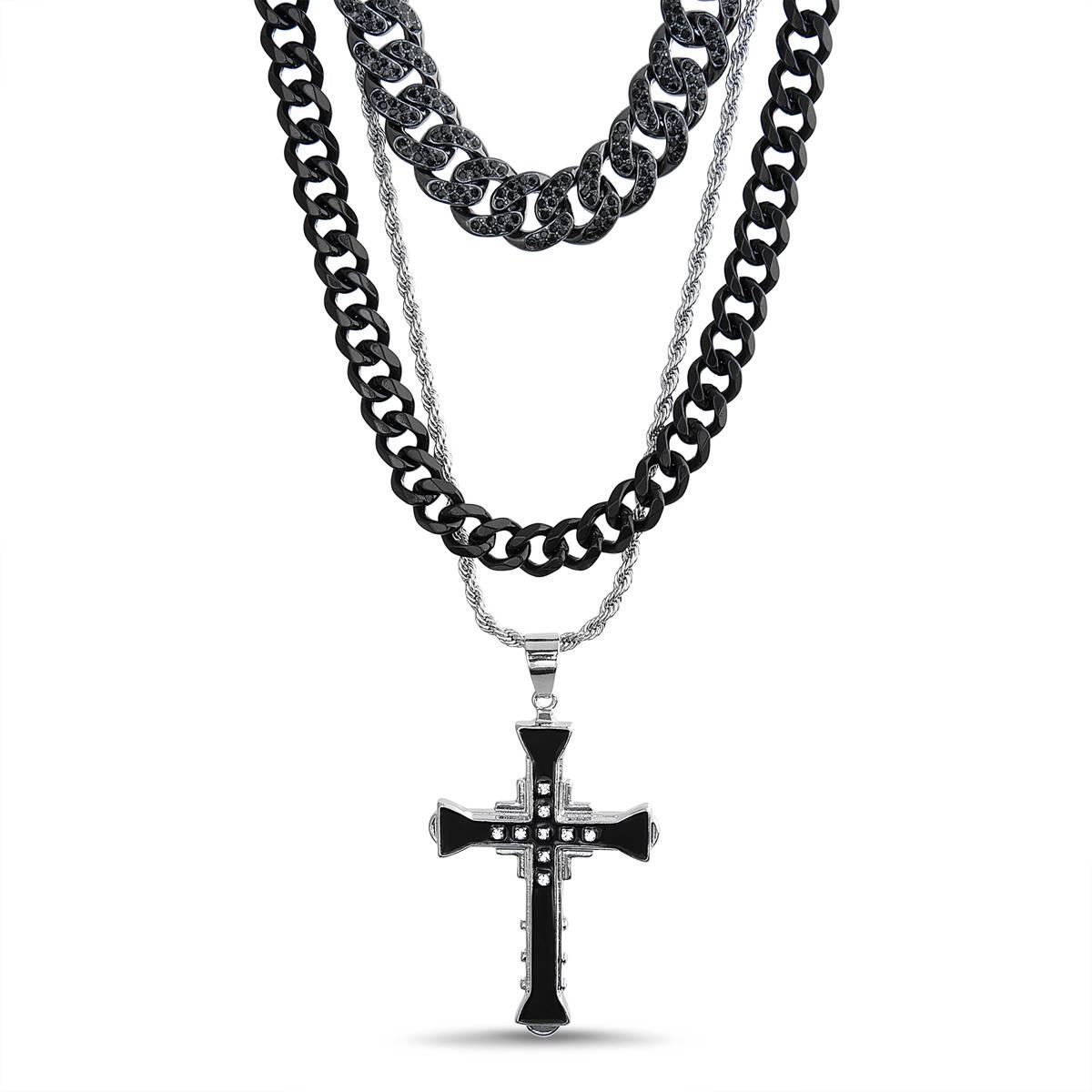 Mens Gentlemen''s Classics(tm) Two-Tone Layered Cross CZ Necklace