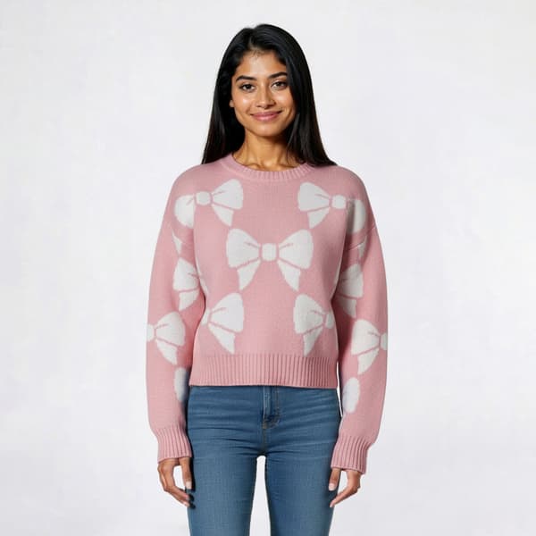 Juniors Madden Girl Jacquard Bow Crew Neck Sweater
