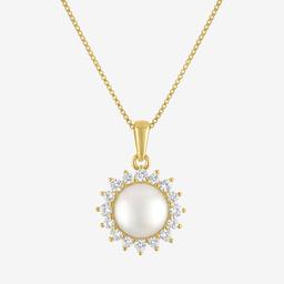 Gemstone Classics(tm) Lab Grown White Sapphire Pearl Halo Pendant