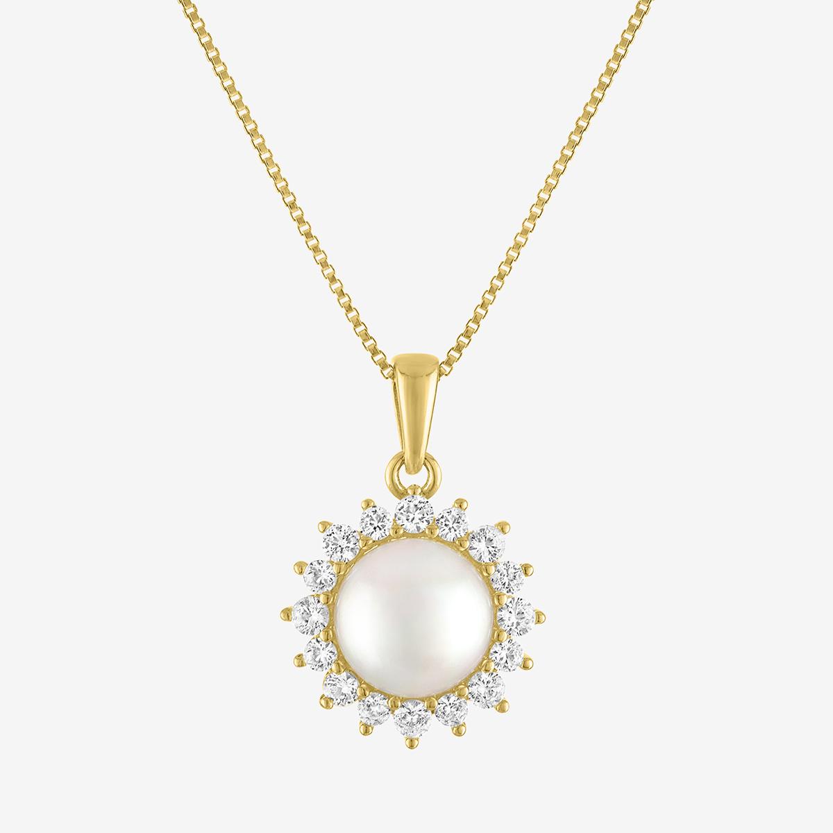 Gemstone Classics(tm) Lab Grown White Sapphire Pearl Halo Pendant