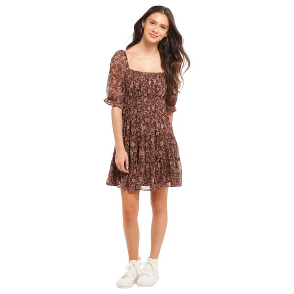 Juniors Trixxi Floral Chiffon Elbow Sleeve Emma Shift Dress