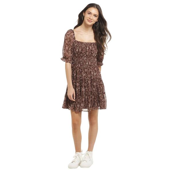 Juniors Trixxi Floral Chiffon Elbow Sleeve Emma Shift Dress - image 