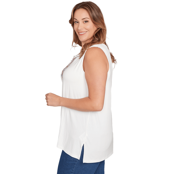 Plus Size Ruby Rd. Indigo Go Floral Embroidery Sleeveless Blouse