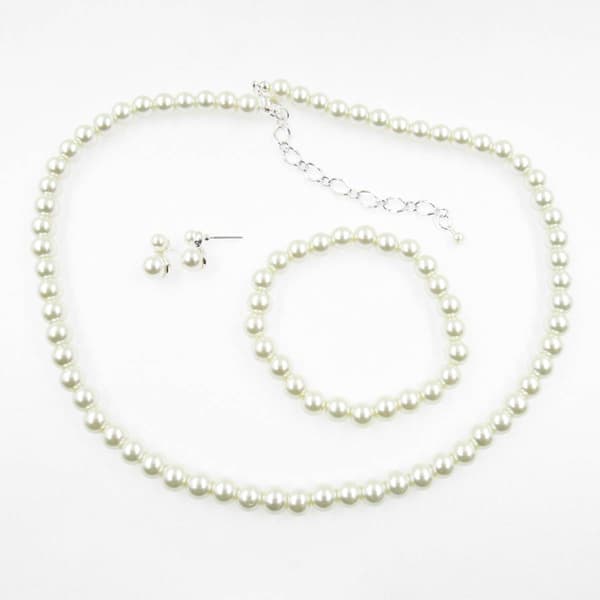 Rosa Rhinestones Pearl Studs Bracelet & Necklace Set - image 